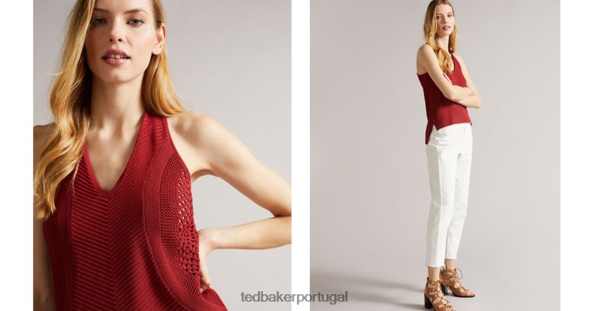 roupas Ted Baker blusa de crochê abrin com decote em V marrom mulheres 8X6HDF432