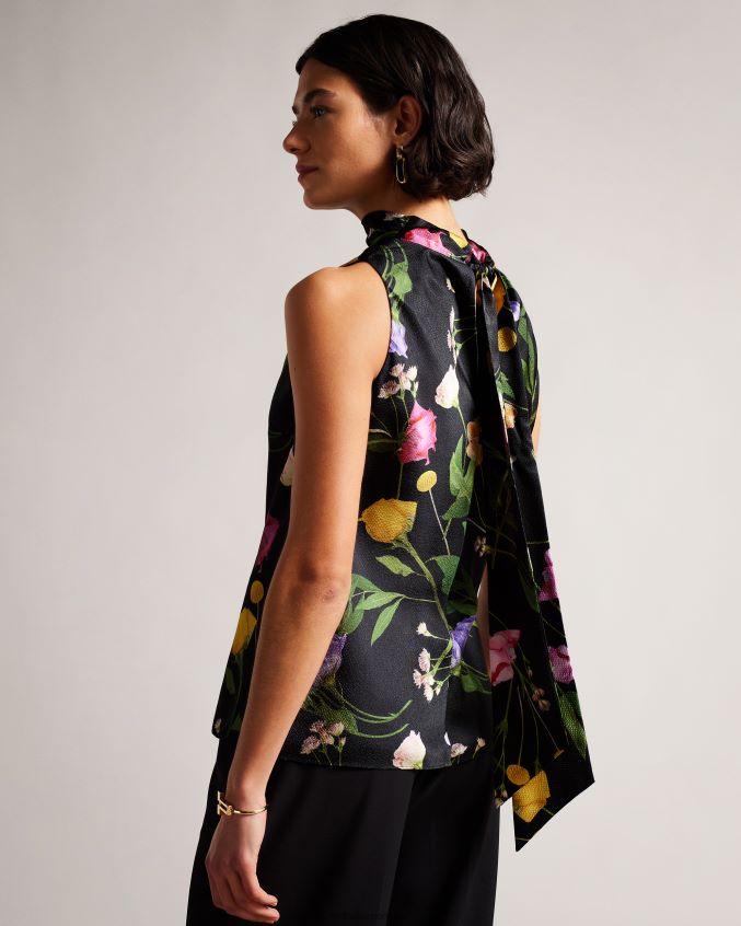 roupas Ted Baker blusa floral demitri com decote em capuz preto mulheres 8X6HDF8