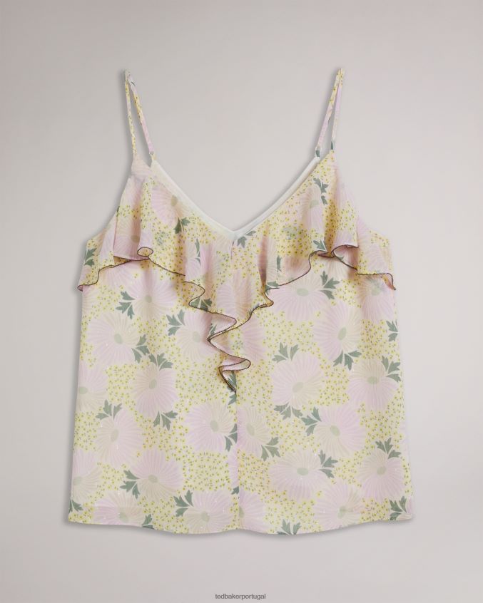 roupas Ted Baker shaunia cami com babados e decote em V margarida luz amarela mulheres 8X6HDF155