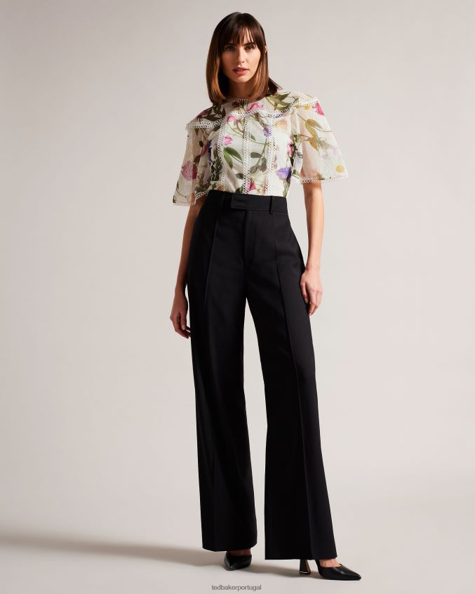 roupas Ted Baker top floral arelln com gola alta e detalhes em renda branco mulheres 8X6HDF230