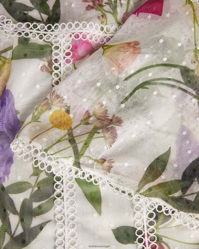 roupas Ted Baker top floral arelln com gola alta e detalhes em renda branco mulheres 8X6HDF230