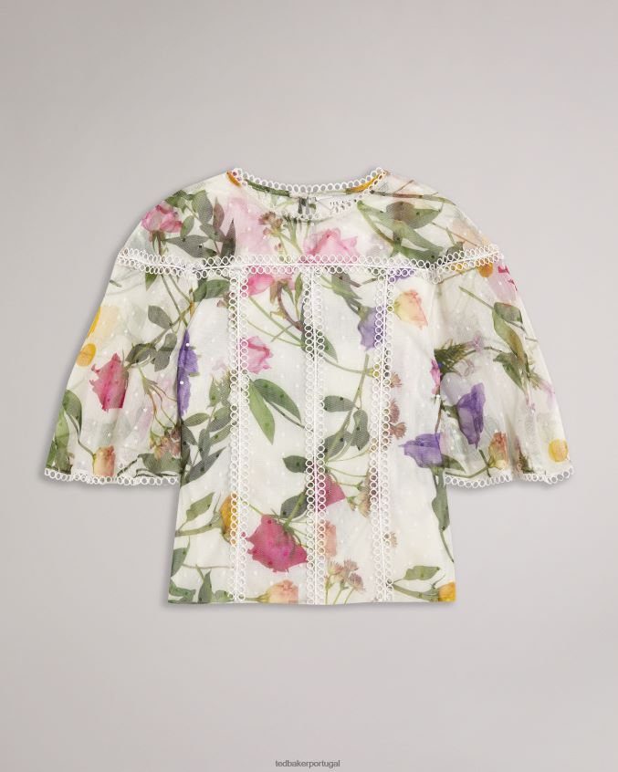 roupas Ted Baker top floral arelln com gola alta e detalhes em renda branco mulheres 8X6HDF230