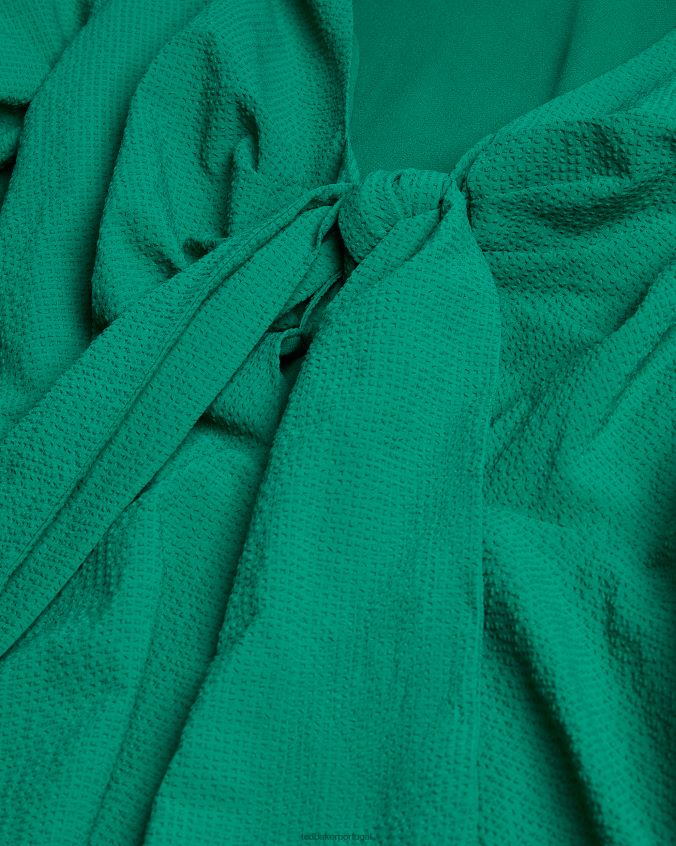 roupas Ted Baker Jozelyn minivestido com amarração na frente e manga balão verde mulheres 8X6HDF462