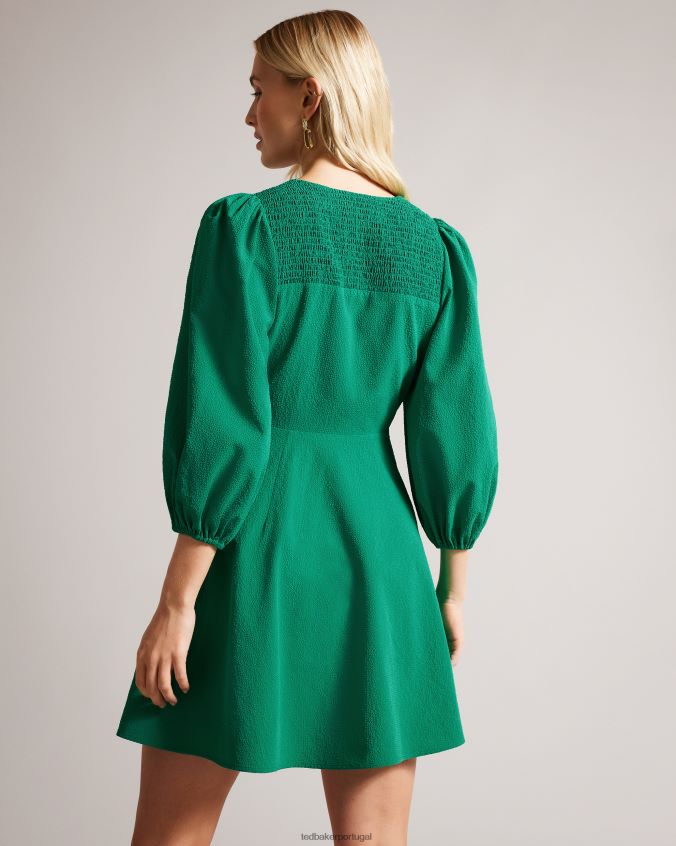 roupas Ted Baker Jozelyn minivestido com amarração na frente e manga balão verde mulheres 8X6HDF462