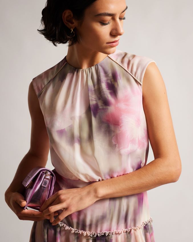 roupas Ted Baker amorita minivestido sem mangas com cintura floral desfocada coral mulheres 8X6HDF24