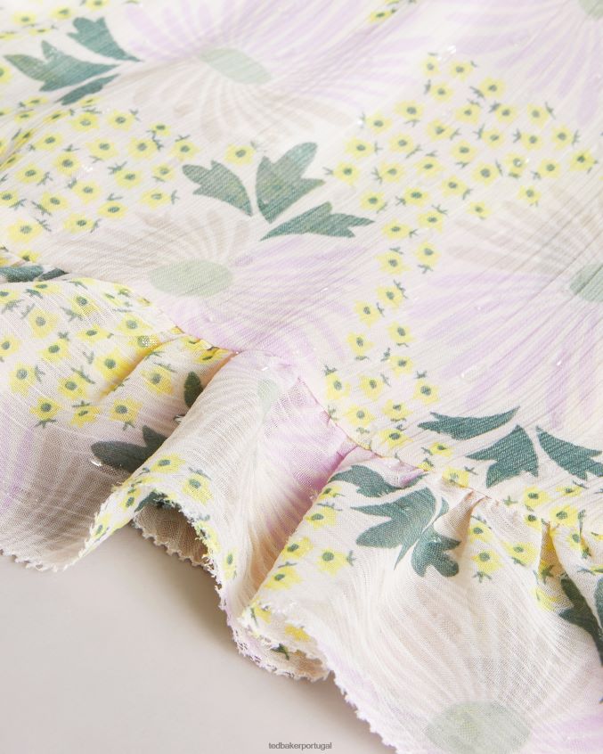 roupas Ted Baker mini vestido suttonn com detalhe de babados e decote torcido luz amarela mulheres 8X6HDF12