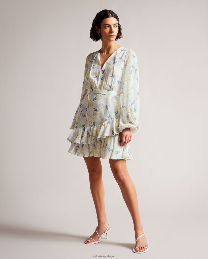 roupas Ted Baker mini vestido suziiee com cintura e babados assimétricos céu azul mulheres 8X6HDF10