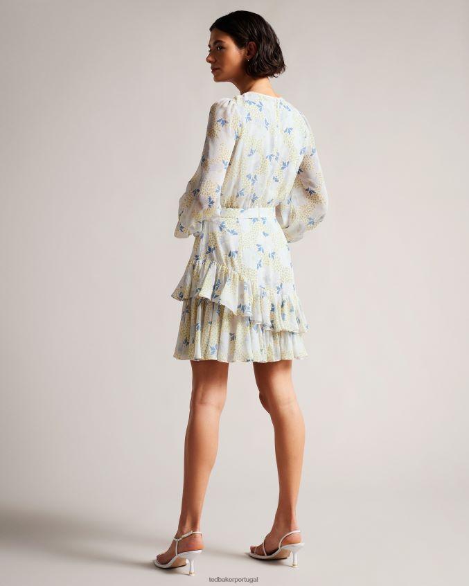 roupas Ted Baker mini vestido suziiee com cintura e babados assimétricos céu azul mulheres 8X6HDF10