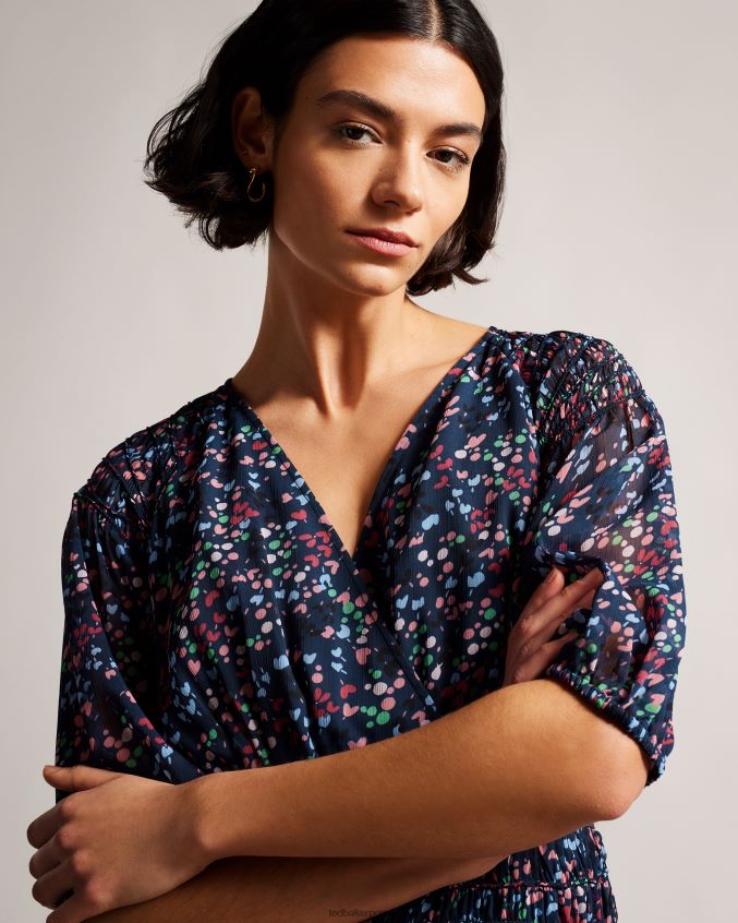 roupas Ted Baker minivestido casadee com painel de avental azul marinho mulheres 8X6HDF261