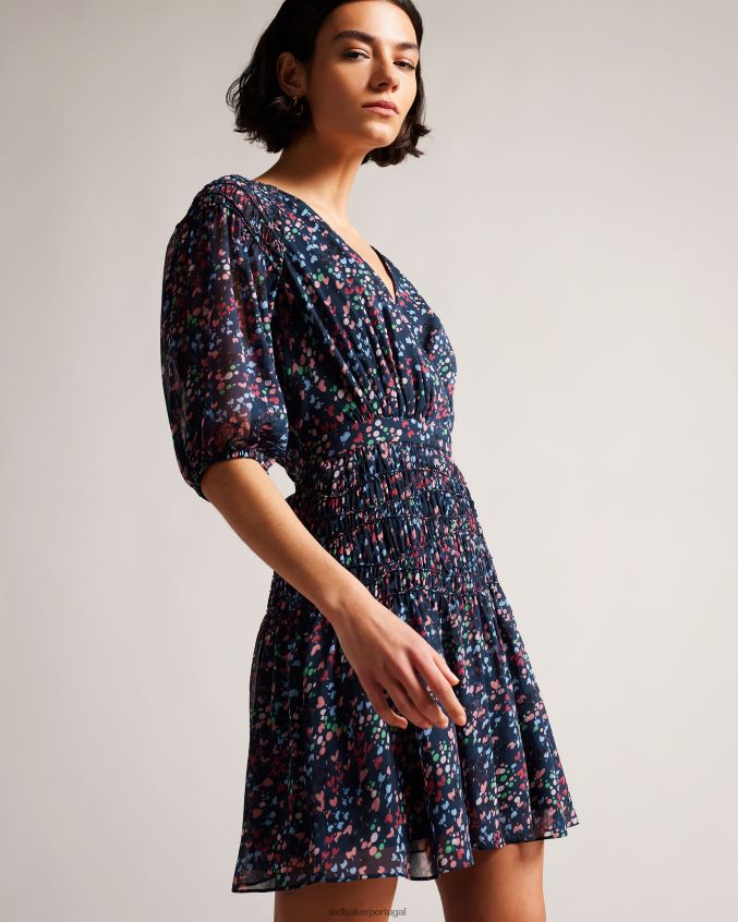roupas Ted Baker minivestido casadee com painel de avental azul marinho mulheres 8X6HDF261
