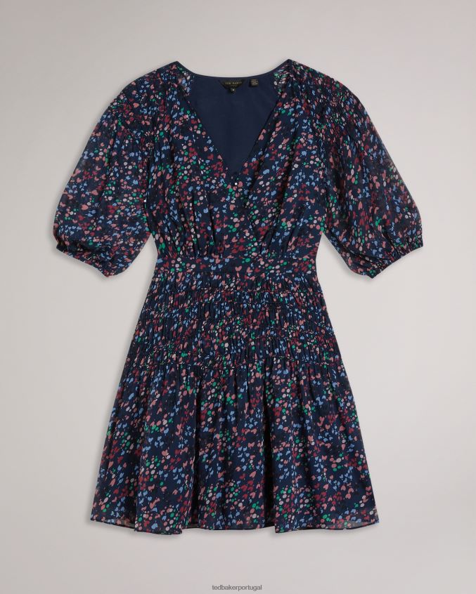 roupas Ted Baker minivestido casadee com painel de avental azul marinho mulheres 8X6HDF261