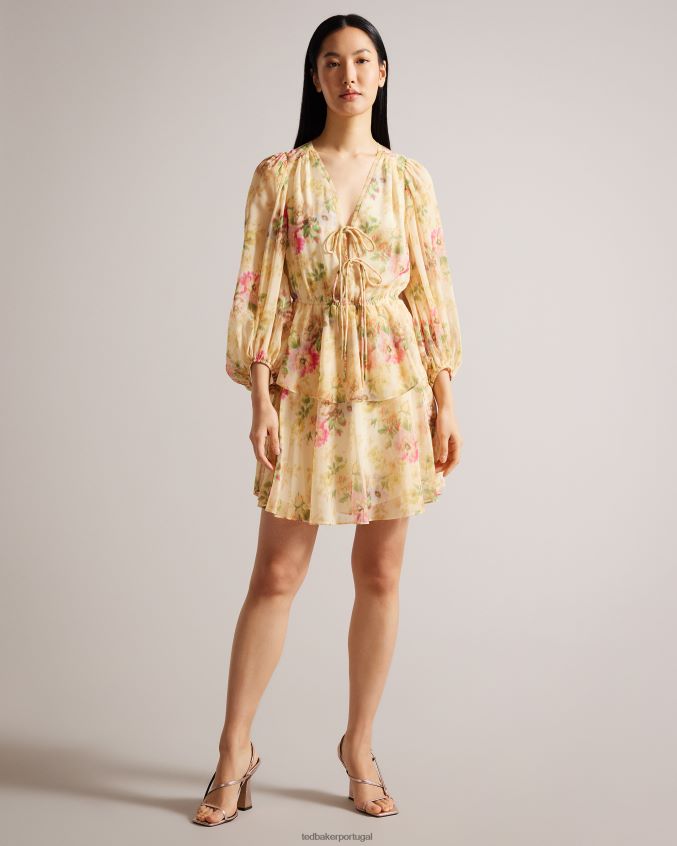 roupas Ted Baker minivestido floral em camadas tamziiy nebuloso bronzeado mulheres 8X6HDF293