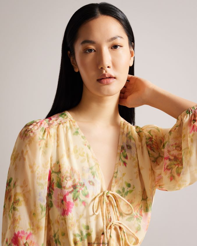 roupas Ted Baker minivestido floral em camadas tamziiy nebuloso bronzeado mulheres 8X6HDF293