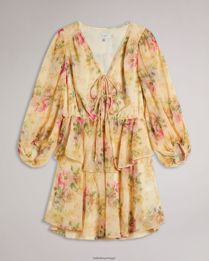 roupas Ted Baker minivestido floral em camadas tamziiy nebuloso bronzeado mulheres 8X6HDF293