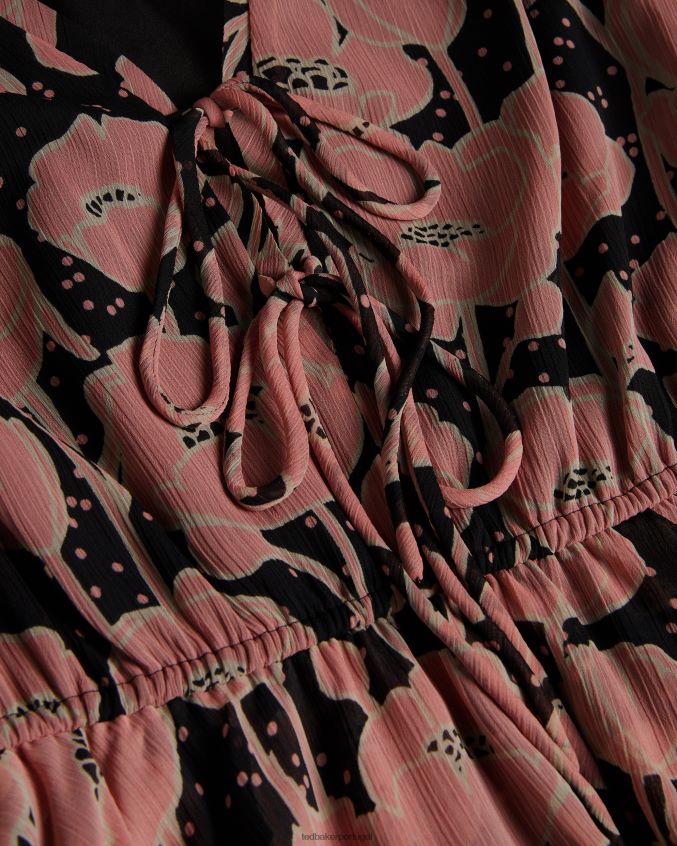 roupas Ted Baker minivestido priana com estampa de papoula e amarração na frente preto mulheres 8X6HDF205