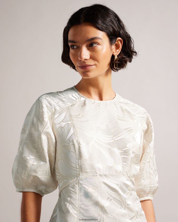 roupas Ted Baker vestido mini jacquard com manga bufante Alannah natural mulheres 8X6HDF229