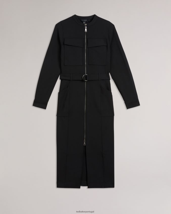 roupas Ted Baker Vestido camisa hattei com cinto e detalhes utilitários preto mulheres 8X6HDF58