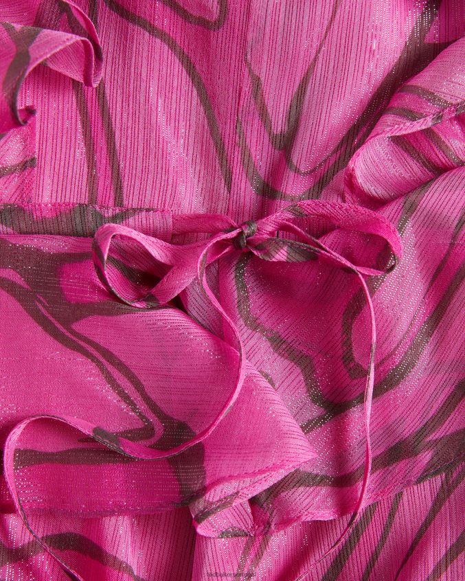 roupas Ted Baker vestido avental victoir com babados e estampa abstrata Rosa brilhante mulheres 8X6HDF62