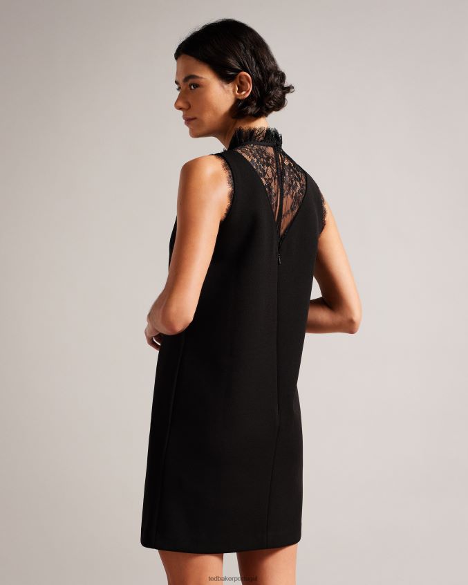 roupas Ted Baker vestido camisa chharis com painéis de renda preto mulheres 8X6HDF52