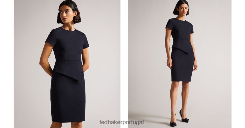 roupas Ted Baker vestido de alfaiataria peplum assimétrico elynah azul escuro mulheres 8X6HDF214