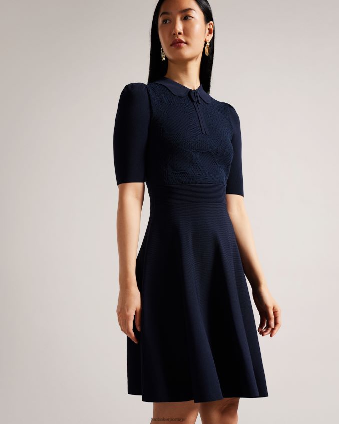 roupas Ted Baker vestido delicado de malha pointelle hillder azul escuro mulheres 8X6HDF199