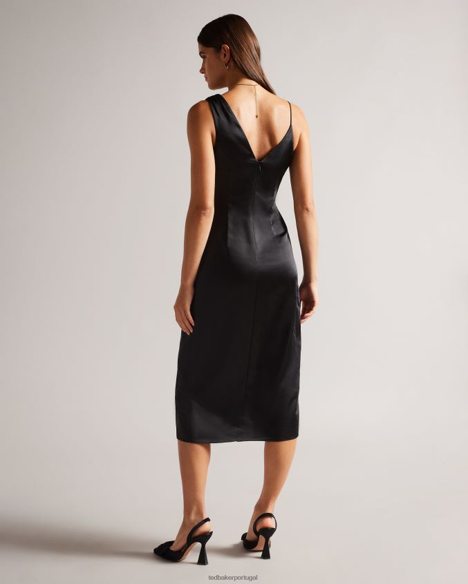 roupas Ted Baker vestido deslizante com detalhe de cintura assimétrica odellia preto mulheres 8X6HDF287
