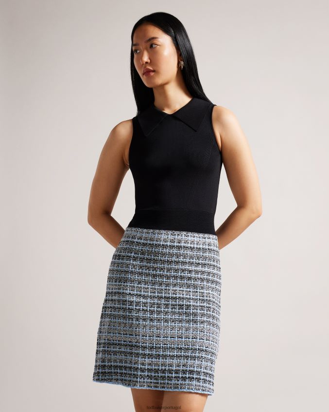 roupas Ted Baker vestido diveena com corpete em malha preto mulheres 8X6HDF228