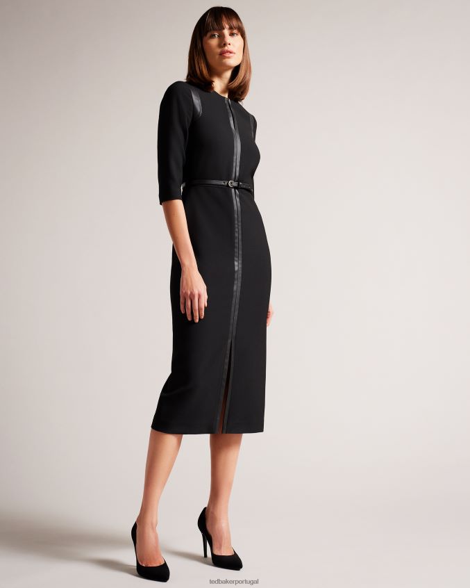 roupas Ted Baker vestido lápis halleid com painéis de couro sintético preto mulheres 8X6HDF72