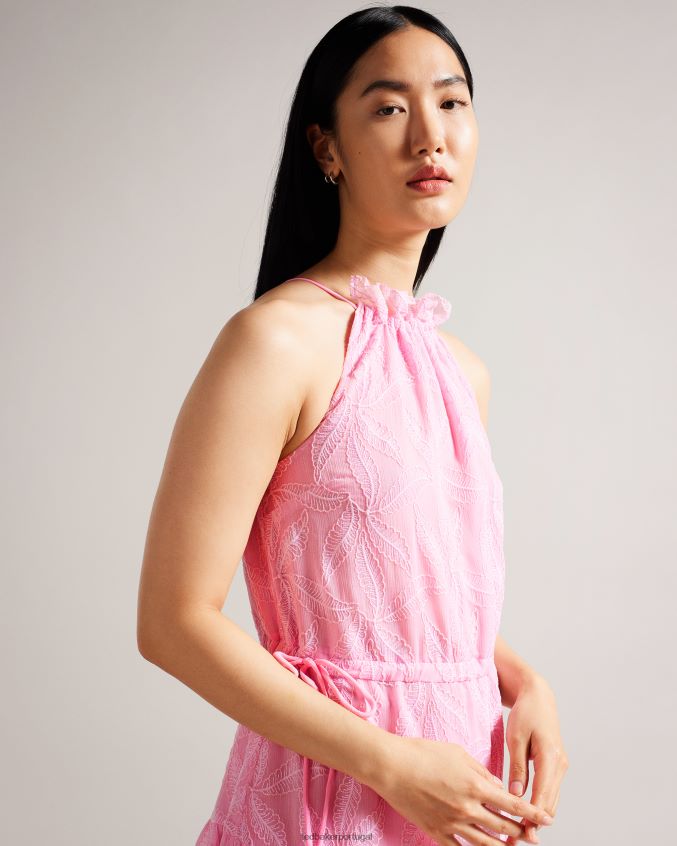 roupas Ted Baker vestido miarose com cordão na cintura e decote halter lilás mulheres 8X6HDF174