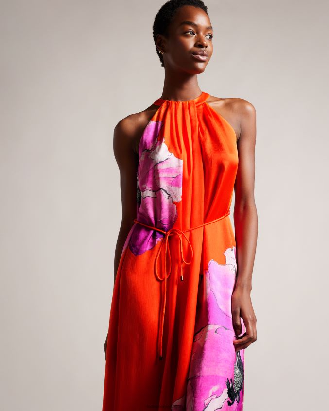 roupas Ted Baker vestido midaxi midaxi com decote halter immia laranja brilhante mulheres 8X6HDF2