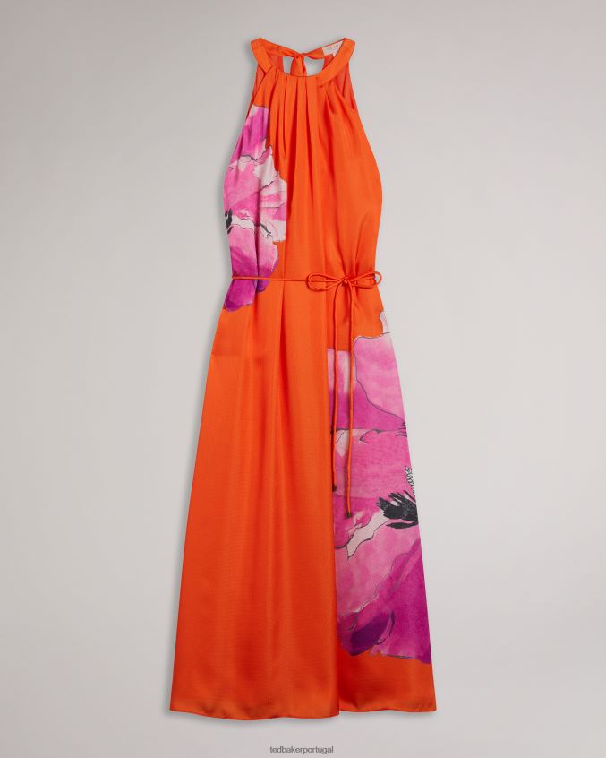 roupas Ted Baker vestido midaxi midaxi com decote halter immia laranja brilhante mulheres 8X6HDF2