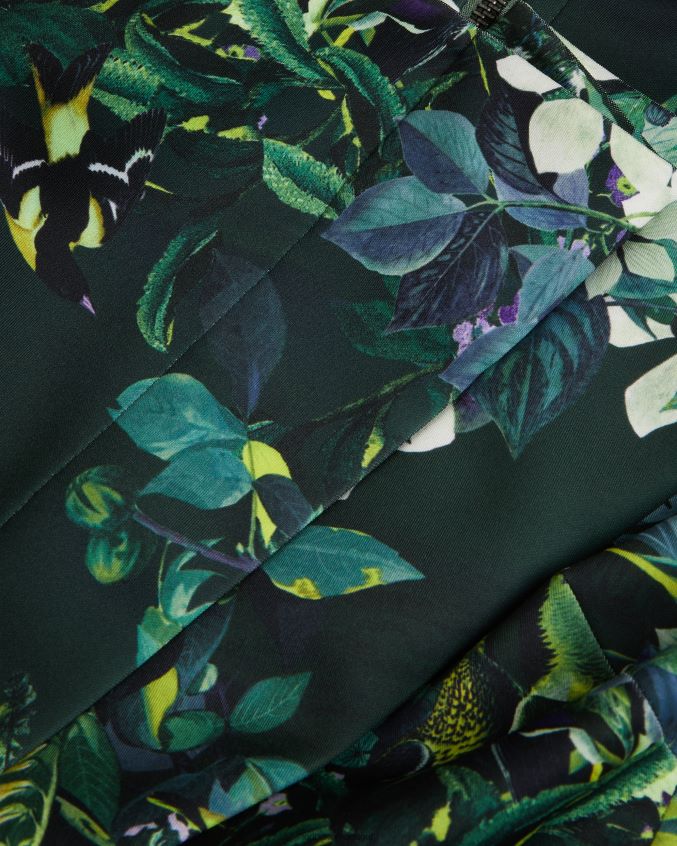 roupas Ted Baker vestido bodycon bardot floral plissado divena verde escuro mulheres 8X6HDF215