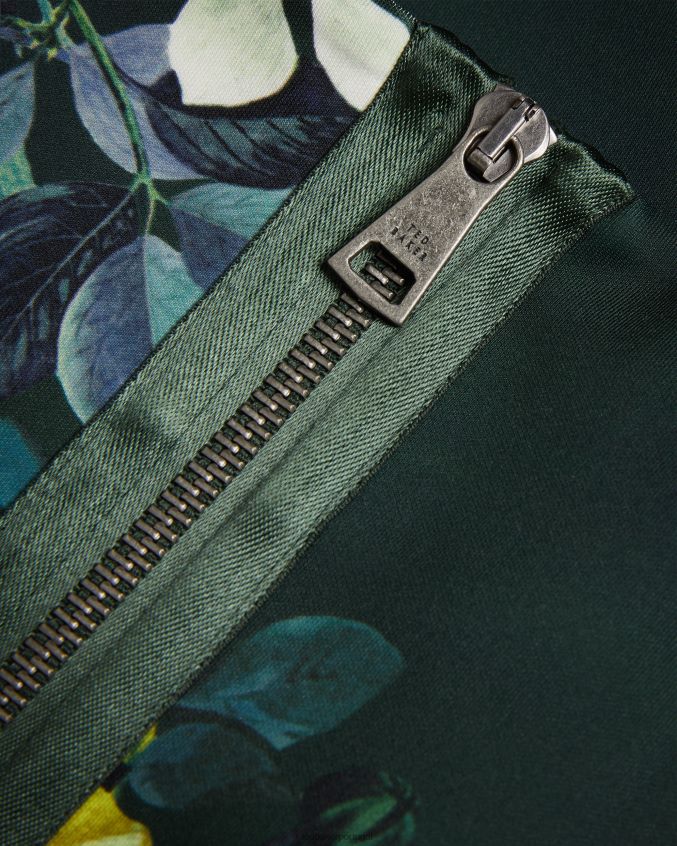 roupas Ted Baker vestido bodycon bardot floral plissado divena verde escuro mulheres 8X6HDF215