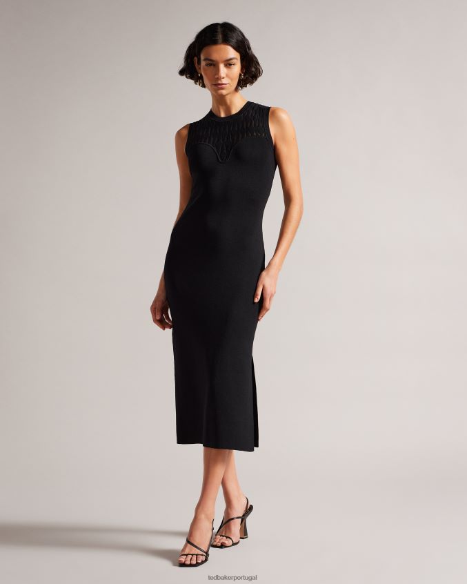 roupas Ted Baker vestido bodycon detalhado com ponto polyan preto mulheres 8X6HDF213