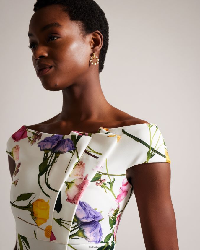 roupas Ted Baker vestido bodycon floral bardot loveina branco mulheres 8X6HDF171