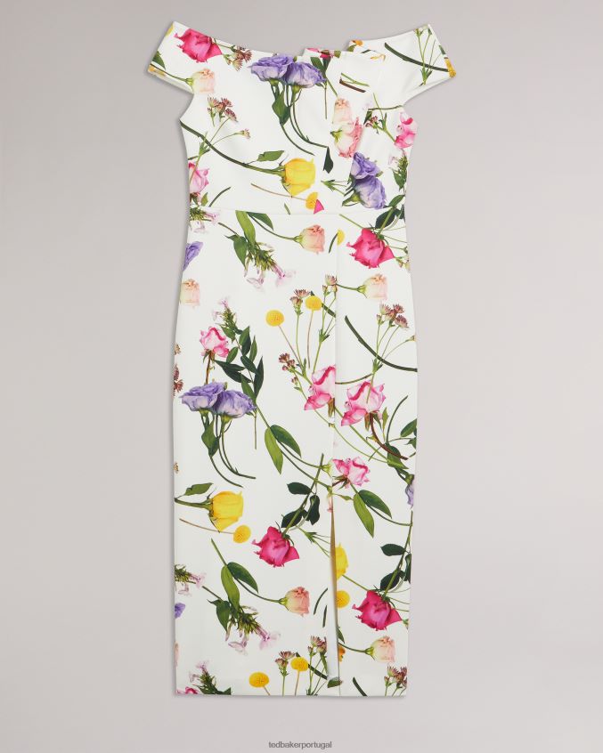 roupas Ted Baker vestido bodycon floral bardot loveina branco mulheres 8X6HDF171