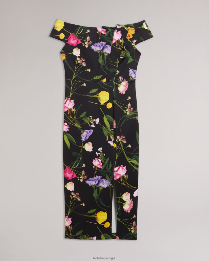 roupas Ted Baker vestido bodycon floral bardot loveina preto mulheres 8X6HDF172