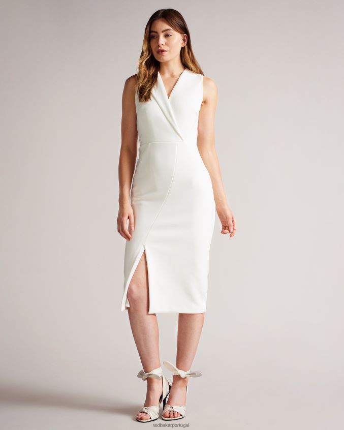 roupas Ted Baker vestido tilolah com detalhe de costura bodycon marfim mulheres 8X6HDF232
