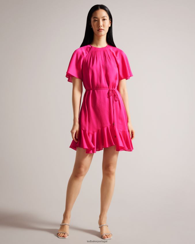 roupas Ted Baker vestido mini skatista elsieee com bainha canelada Rosa brilhante mulheres 8X6HDF28