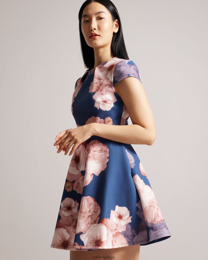 roupas Ted Baker vestido skatista com estampa floral trinia azul escuro mulheres 8X6HDF55
