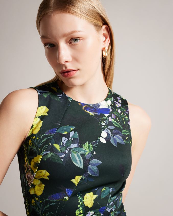 roupas Ted Baker vestido skatista de neoprene estampado Lexiya verde escuro mulheres 8X6HDF282