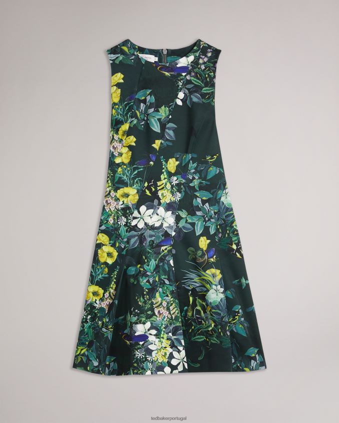 roupas Ted Baker vestido skatista de neoprene estampado Lexiya verde escuro mulheres 8X6HDF282