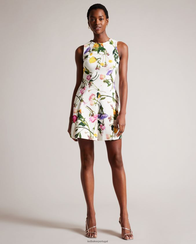 roupas Ted Baker vestido skatista de neoprene estampado ruxane branco mulheres 8X6HDF166