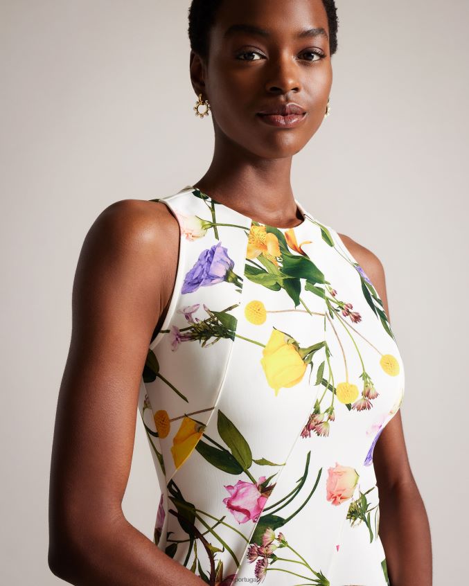 roupas Ted Baker vestido skatista de neoprene estampado ruxane branco mulheres 8X6HDF166