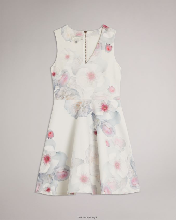 roupas Ted Baker vestido skatista estampado emleey com decote em V natural mulheres 8X6HDF79