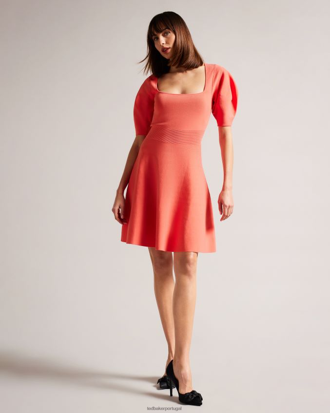 roupas Ted Baker vestido skatista hayliy manga bufante coral mulheres 8X6HDF278