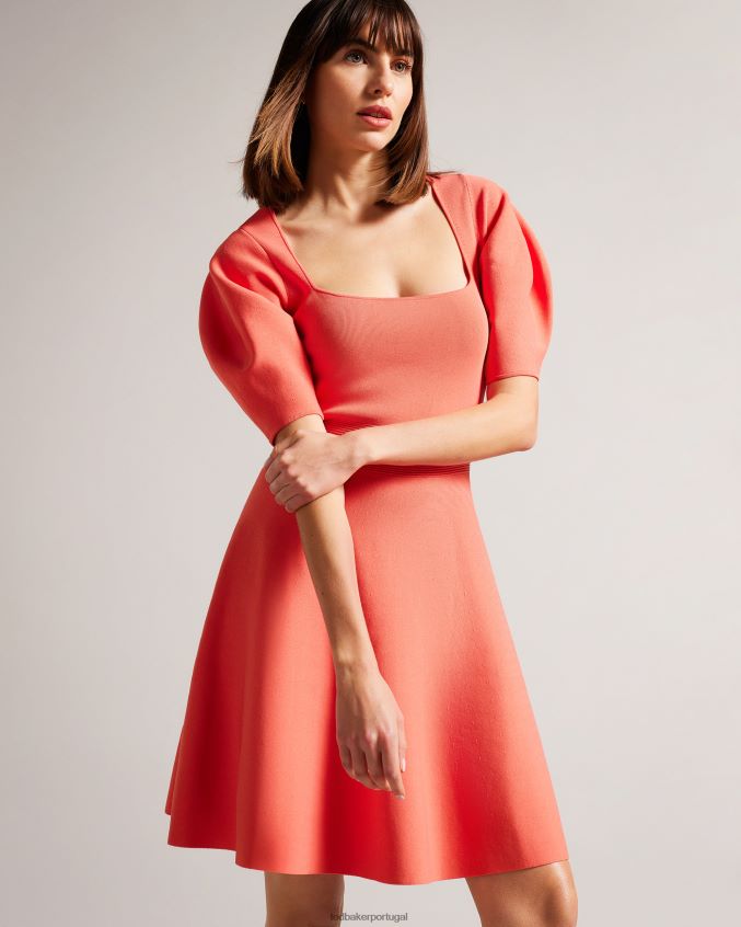 roupas Ted Baker vestido skatista hayliy manga bufante coral mulheres 8X6HDF278