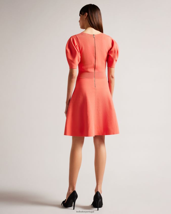 roupas Ted Baker vestido skatista hayliy manga bufante coral mulheres 8X6HDF278