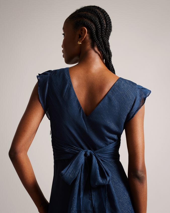 roupas Ted Baker Laurae vestido maxi com corte viés e detalhe de babados azul escuro mulheres 8X6HDF235