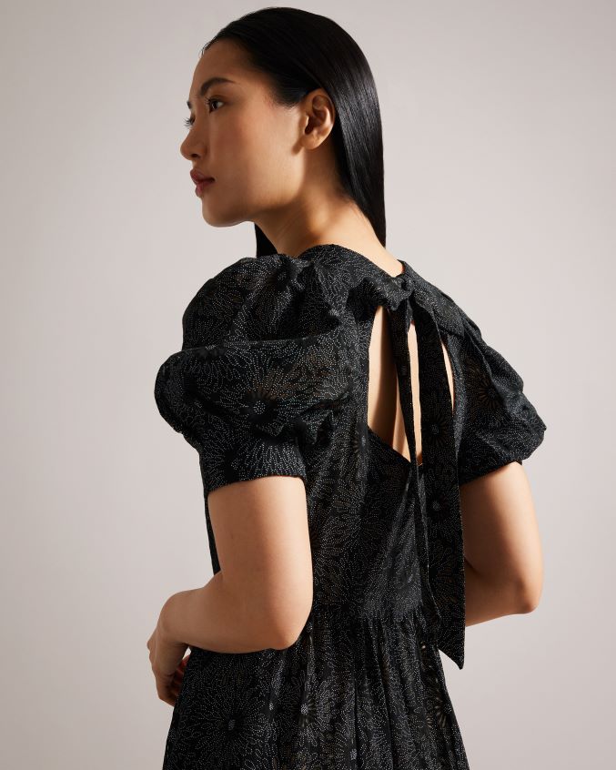 roupas Ted Baker vestido maxi em camadas com manga bufante meganie preto mulheres 8X6HDF16